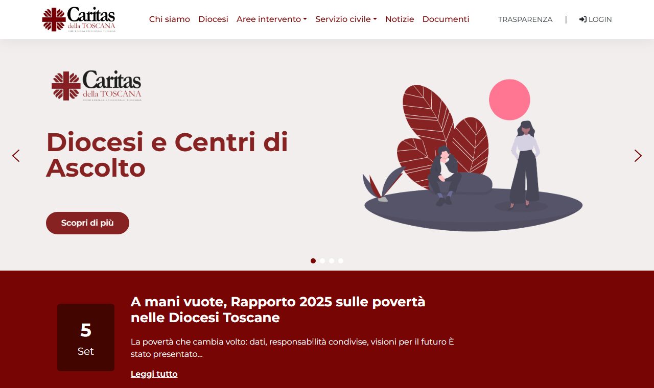 Home del sito istituzionale di Caritas Toscana con notizie e sezioni informative
