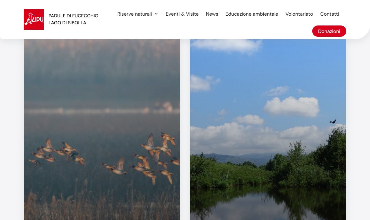 Home del sito delle Riserve Naturali Padule di Fucecchio e Lago di Sibolla, dedicato a natura e birdwatching